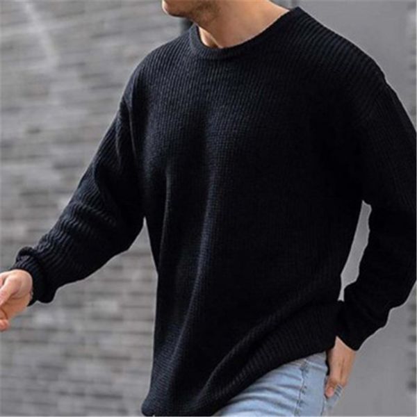 

man solid color knitting sweaters fashion occident trend long sleeve round neck pullover sweater male spring new loose casual bottoming top, White;black