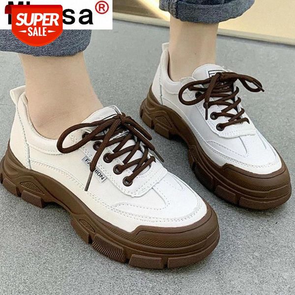 

2021 new spring women vulcanized shoes fashion lace-up casual woman sneakers platform comfortable leather casual shoes for woman #zh7n