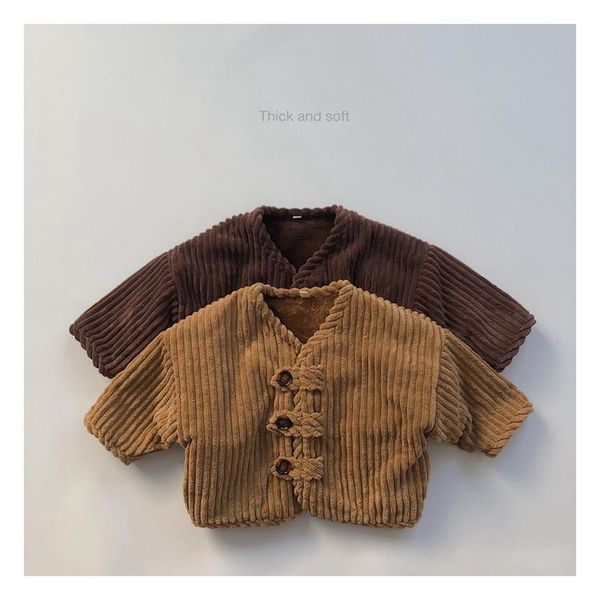 

winter new kids coats korean style solid plus velvet warm jackets for boys girls baby children's button thicken corduroy jackets, Blue;gray