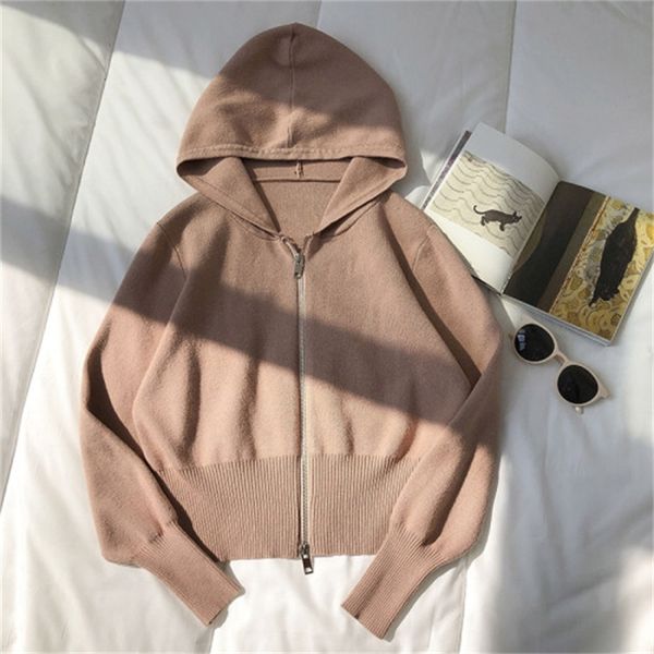 

2021 new 2021 spring new product korean hooded double short cardigan gentle western style long-sleeved sweater women nut1, White;black