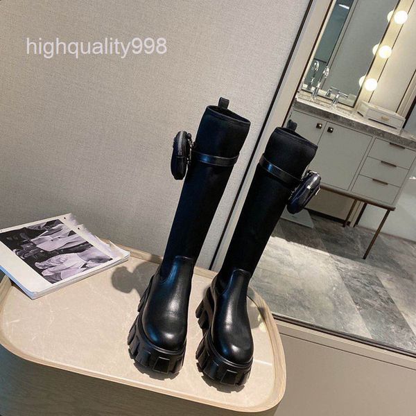

boots high end quality pocket boots thick soled high leather elastic thin muffin, Black