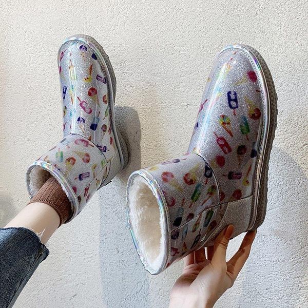 

new winter snow boots women waterproof non-slip color graffiti snow cotton boots warm winter cowhide women shoes black