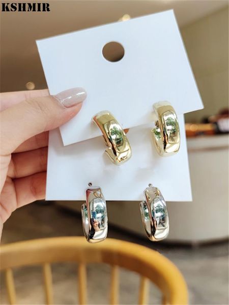 

kshmir s925 needle trendy female earrings metallic gold exaggerated large earrings stylish glossy female 2021, Silver