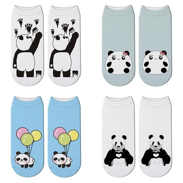 

new 3d printed panda cartoon socks woomen character giant panda pattern ankle socks funny japanese kawaii short1, Black;white