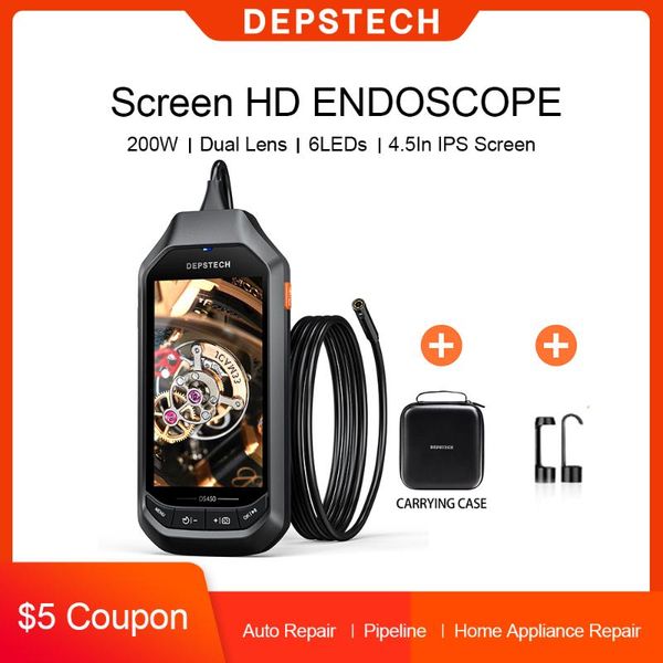 

depstech dual lens ds450 4.5in ips screen digital endoscope waterproof inspection camera with 6 adjustable led lights borescope