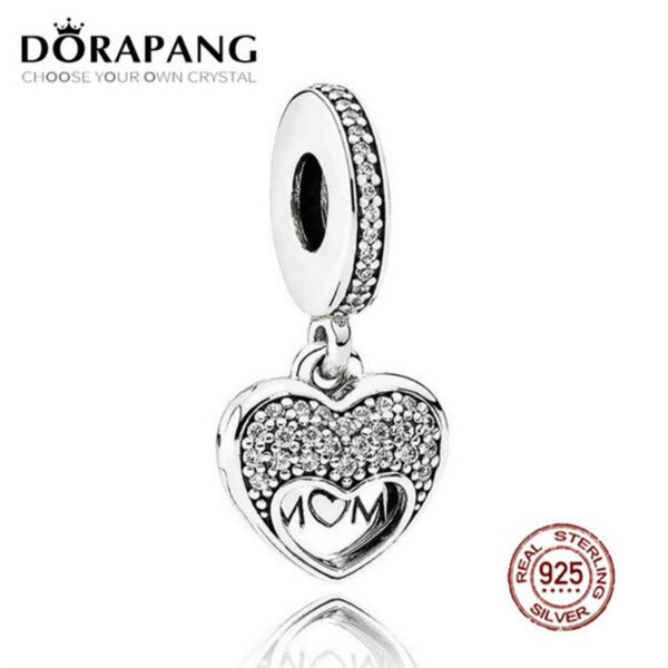 

2021 new 100% 925 sterling silver i love my mom dangle charm clear cz pendant charms bead for mother gift bracelet diy, Black