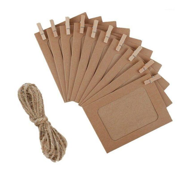 

10 pcs combination paper frame with clips diy kraft paper picture frame hanging wall ps 2m rope home decoration craft1