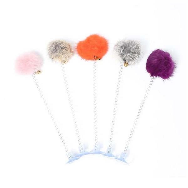 

1pc cat teaser toy interactive plush cat spring wand kitten toy ball with sucker bell pet supplies pet accessories jllnrg