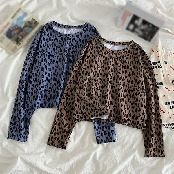 

autumn new women t-shirts fashion casual leopard print plus size loose wild o-neck long sleeved t shirt new1, White
