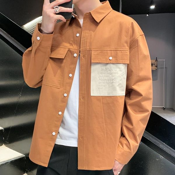 

shirt men's long sleeve autumn korean version trendy handsome hong kong style casual loose work coat shirt, White;black