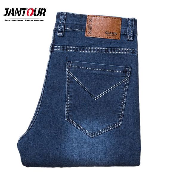 

men's jeans 2021 spring autumn brand business casual elastic comfort straight denim pants male trousers 46 48, Blue