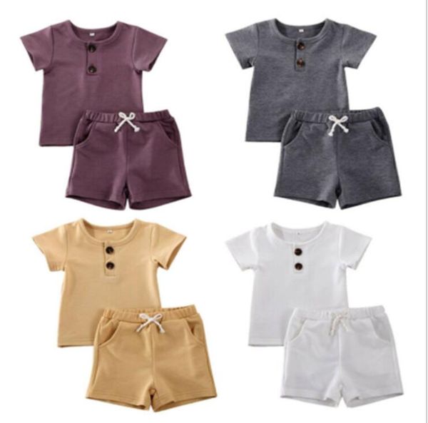Baby Designs Set di abbigliamento Infant O-Nack Camicie Pantaloncini solidi 2 pezzi Set Moda Casual Gilet Pantaloni lunghi Baby Designer Abiti per bambini LSK1794