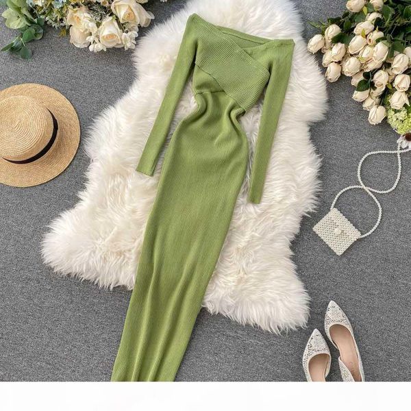 

slim 2020 off shoulder cross criss autumn knit sweater midi long dress bodycon party winter women casual elegant vestidos, Black;gray