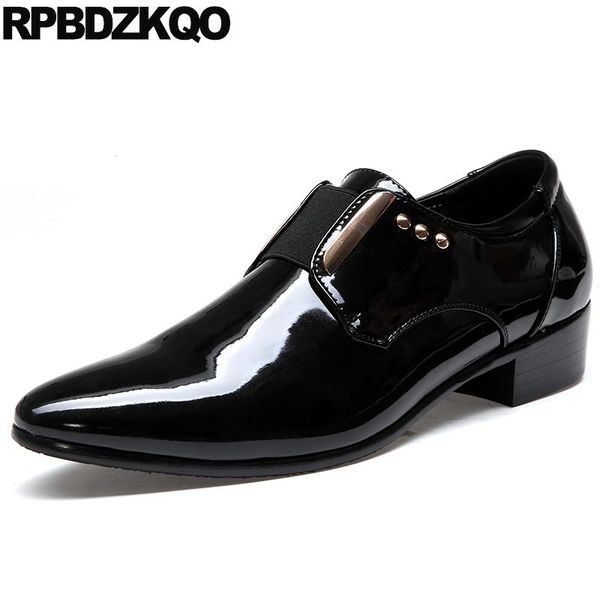

prom 2020 stud brogue rivet wingtip men shoes casual leather oxfords patent dress party metal pointed toe large size 46, Black