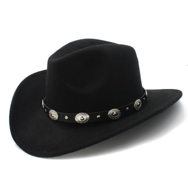 

cloches vintage wool western cowboy hat for womem men wide brim cowgirl jazz cap with leather toca sombrero