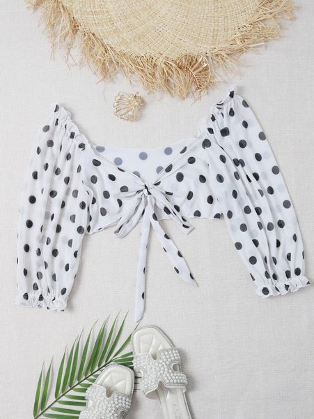 

polka dot knot front cover up e19x#, White;black