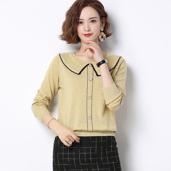 

autumn 2020 new women's t-shirt personalized round neck loose coat doll doll dollthin thin thread girl's hair coat mcnk7, White;black