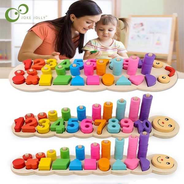 

montessori wooden maths toys 3d wood count geometric shape cognition puzzle game teaching math educational toys for children zxh y200413