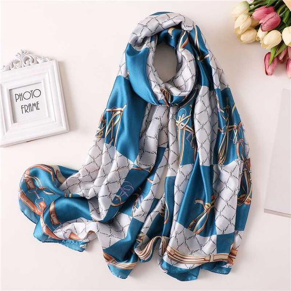 

scarves 2021 designer brand women scarf fashion print summer silk for lady shawl wraps bandana female hijabs fulard1, Blue;gray