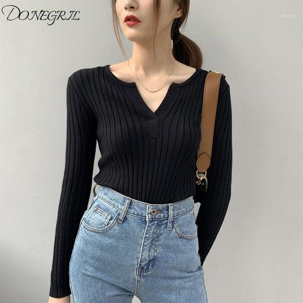 

fashion korean women's clothing long sleeve sweaters criss-cross short solid v-neck causal style autumn ins vetement femme new1, White;black