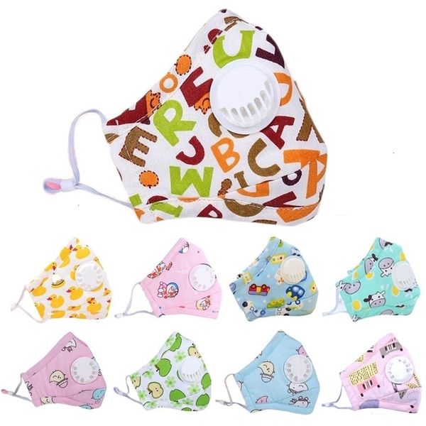 

face mask fashion cartoon children pm2.5 filter breathing valve pure cotton breathable mask dustproof three-layer cotton printed letter mask