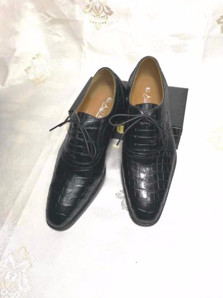 

2020 latest fashion luxury quality100% genuine real crocodile belly skin men shoe durable solid crocodile skin men business shoe, Black