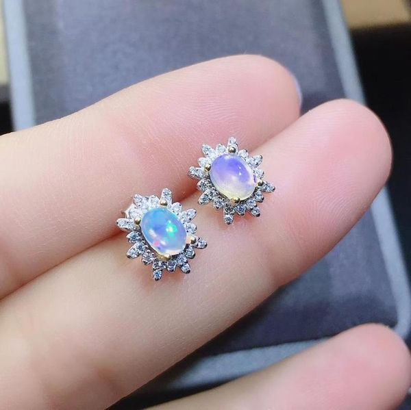 

stud 100% natural and real opal earring 925 sterling silver fine jewelry wedding, Golden;silver