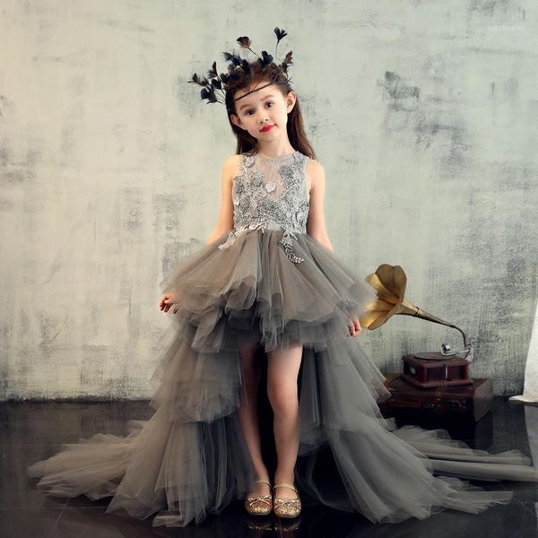 

girl's dresses grey lace girls pageant first communion for flower girl vestido azul marino ball gown1, Red;yellow