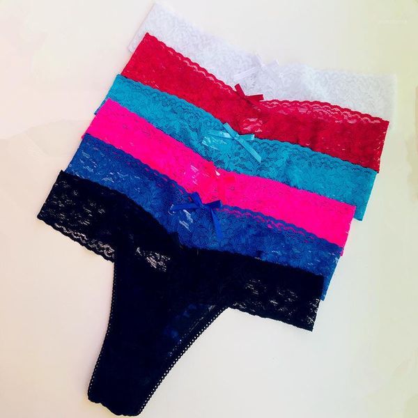 

6 pcs/set lace cotton women g-string thong plus size panties underwear women cotton underpants ladies tangas lingerie 401, Black;pink