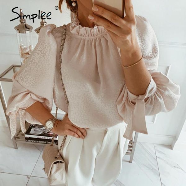

simplee casual apricot long sleeve women blouse shirt round neck blouses shirt autumn elegant work wear loose female solid, White