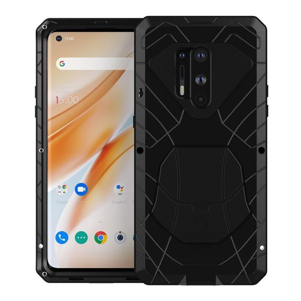 

phone hard aluminum metal case with tempered glass screen protector gift heavy duty cover for oneplus 8 pro