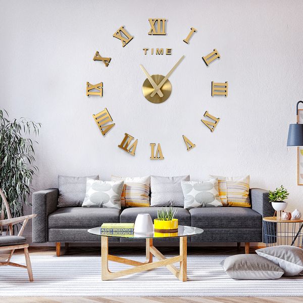 Dicor Frameless DIY relógio de parede, 3d espelho relógio de parede grande mudo adesivos para sala de estar quarto decorações de casa novo 20118