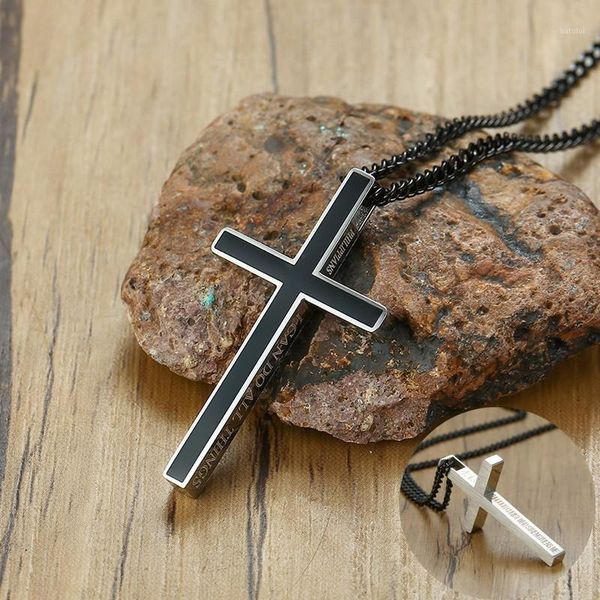 

amison bible verse philippians 4:13 cross pendant necklace stainless steel for men women with 24 inch chain1, Silver