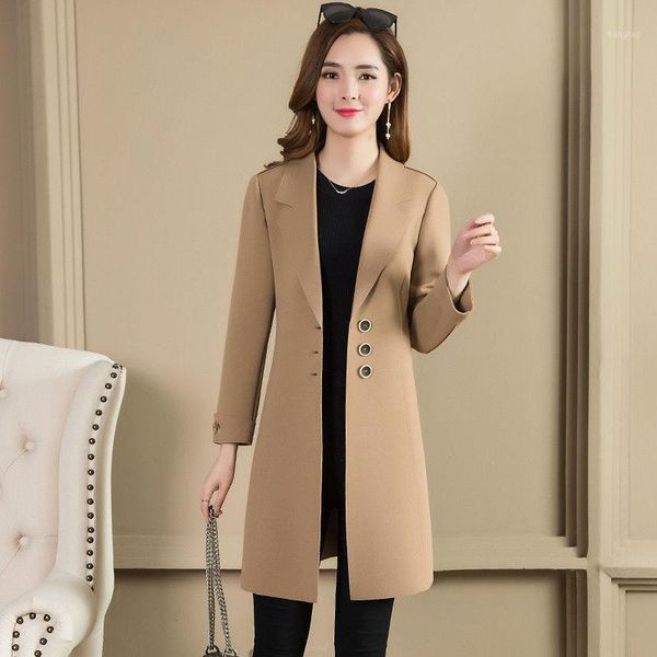 

spring autumn trench coat slim single breasted woman long trench coat for women windbreakers plus size overcoat1, Tan;black