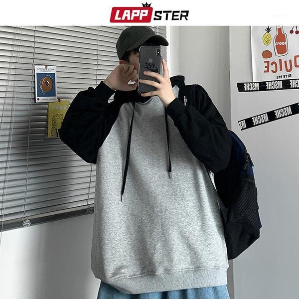

men's hoodies & sweatshirts lappster harajuku men patchwork hooded 2021 autumn mens japanese streetwear couple hip hop fashions hoodie1, Black