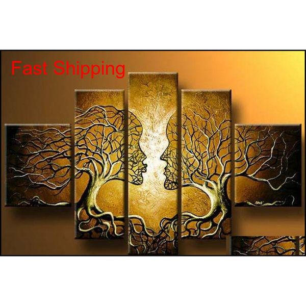 

handmade oil painting on canvas tree kiss black white abstract modern 5panel set large wall art qyluem bde_luck
