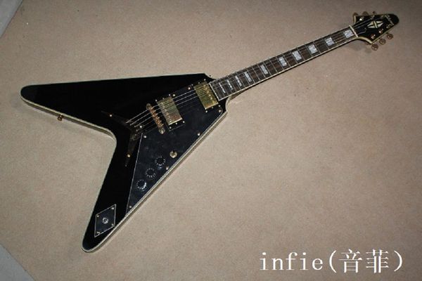 

custom electric guitar flying v rosewood fingerboard, golden hardware