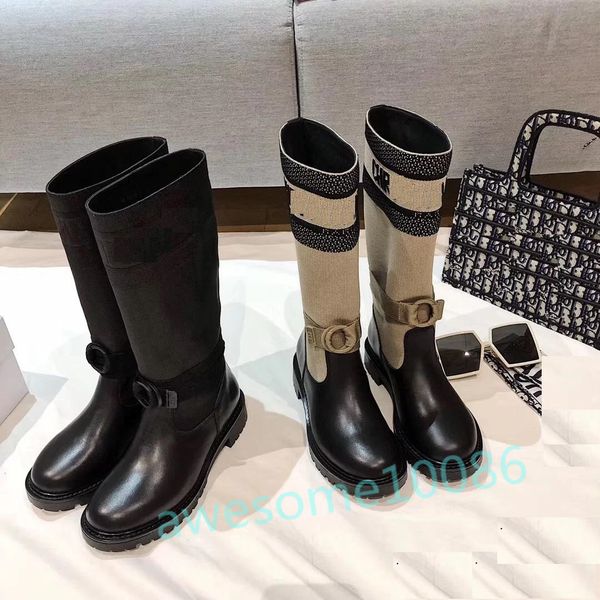 

2021 the latest autumn/winter 2020 electronic embroidery matching color letters logo round head middle boot for women, Black