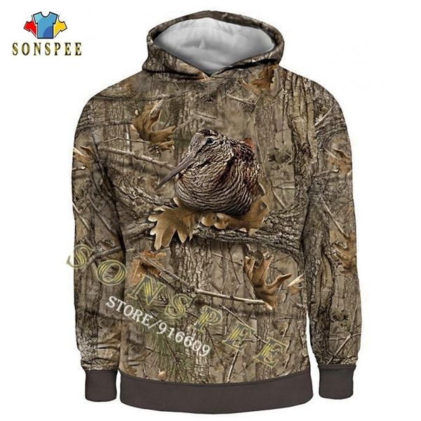 

sonspee women fashion streetwear hooded sweatshirts long sleeve casual pullover men's hoody camo hunting animals bird hoodies lj201222, Black