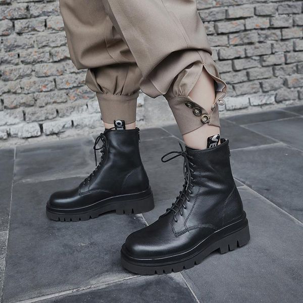 

sklfgxzy new winter boots genuine leather women boots lace-up fashion cow leather women's shoes size 34-401, Black