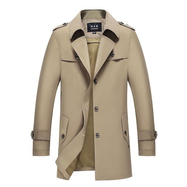

spring new business men's lapel single-breasted mid-length casual windbreaker jacket, Black;brown