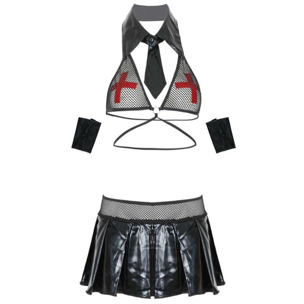 

erotic underwear three point hollowed women's out suit ol secretarial cross paste mh bikini pajamas, Black;white