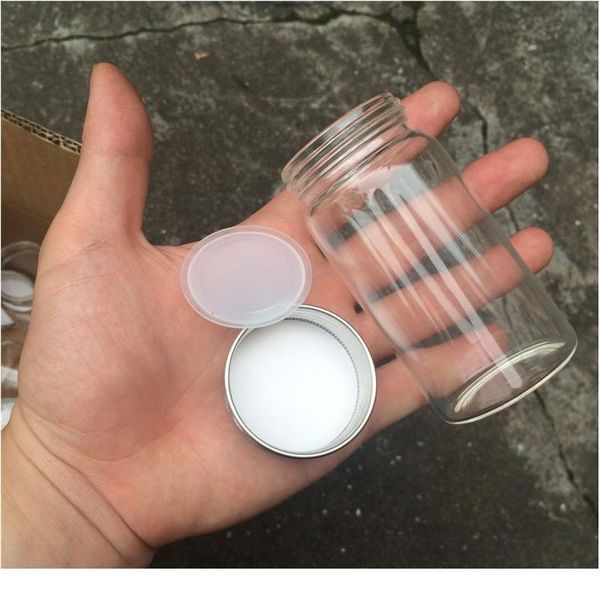 

47*90*34mm 100ml glass jars sile ser aluminium cap empty bottles glass transparent canned food bottles containe bbybkn