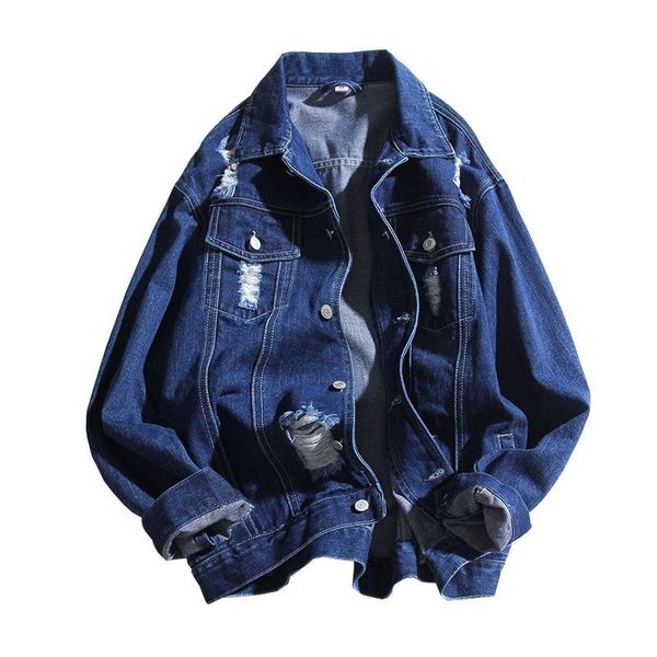 

rlyaeiz 2021 spring casual denim jacket men autumn fashion holes denim clothing male single breasted cowboy jackets coats, Black;brown