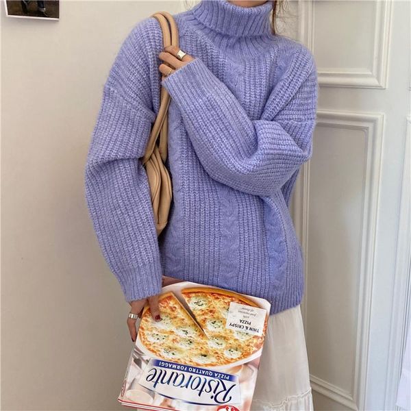 

women's sweaters pullover soft warm twist sweater women autumn winter elegant loose turtleneck knitted, White;black