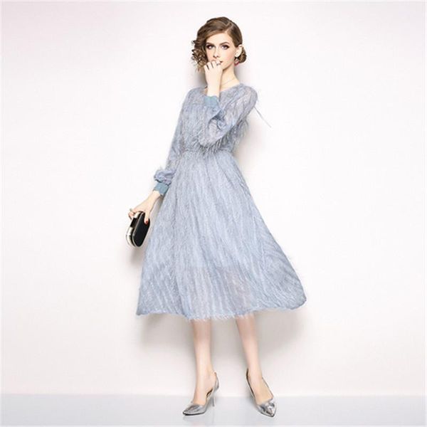 

women's pretty luxury dress autumn fashion tassel feather sweet pink midi vestido 2020 vogue high-end formal elegant party gowns, Black;gray
