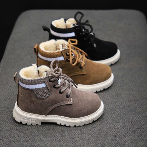 

children casual shoes autumn winter martin boots boys shoes fashion leather soft antislip girls boots 21-30 sport running shoes q0112, Black;grey