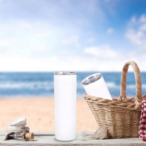 

20oz white blank skinny tumbler stainless steel vacuum coffee mug with lid straw insulated water bottle diy gift