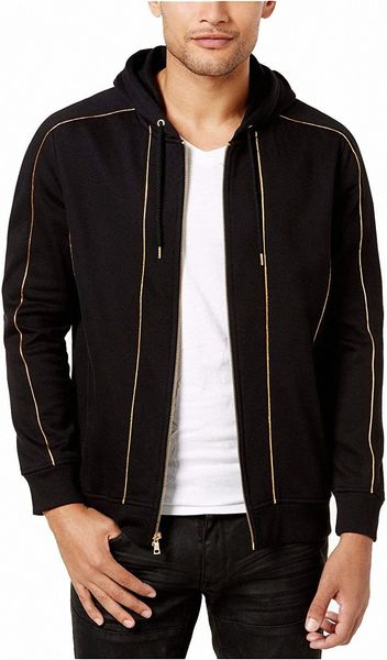 

men's hoodies and sweatshirts mens gold piping front zip hoodie 33ux#, Black