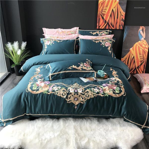 

33 60segyptian cotton green pink blue white luxury royal embroidery bedding set duvet cover bed sheet bed linen pillowcases 4pcs1